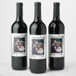 CHEERS | Holly Berry Christmas Holiday Photo Wine Label<br><div class="desc">Send holiday cheer to your family and friends. This design features watercolor holly berries and mistletoe branches. Matching items are also available.</div>