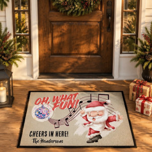 Cheers in Here Dancing Santa Personalised Doormat