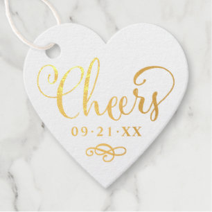 Cheers in Modern Script Wedding Date Favour Tags