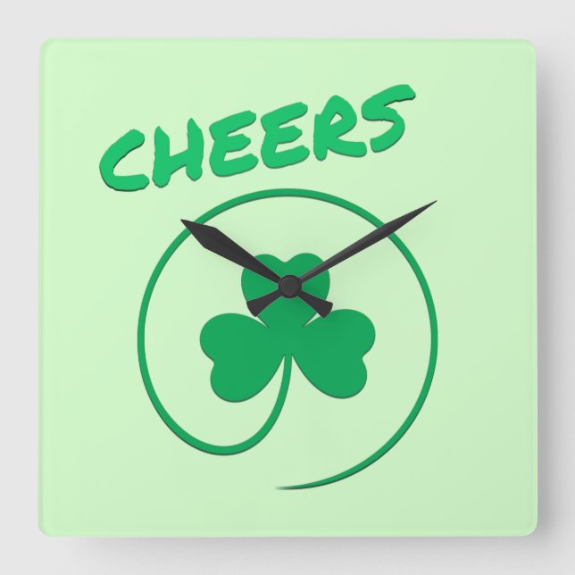 Cheers Ireland Irish Clover Shamrock Retro Square Wall Clock (Front)