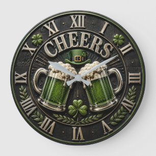 Cheers Irish Green Beer Pub St. Patrick's Day Large Clock