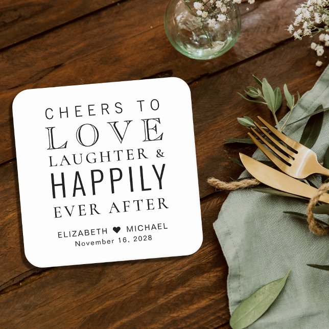 Cheers Love Laughter Happily Ever After Wedding Square Paper Coaster (Creator Uploaded)