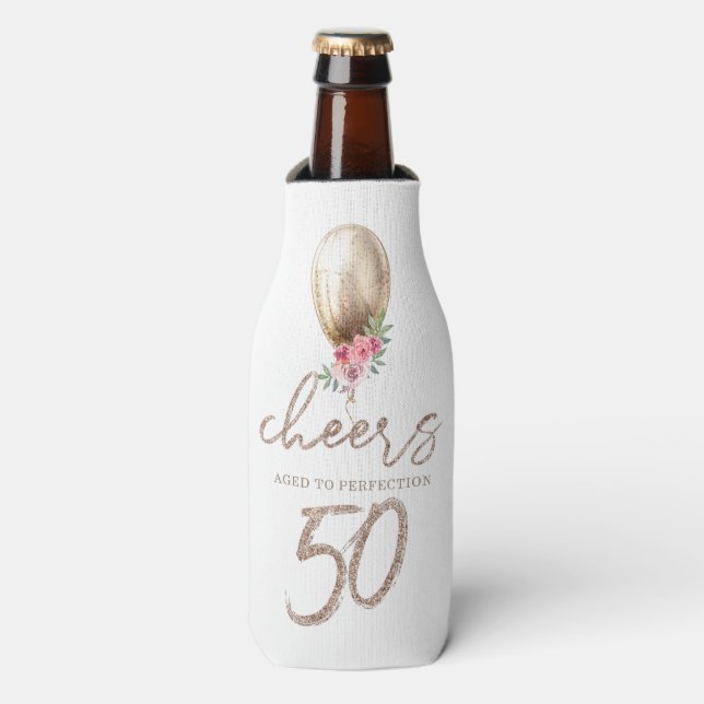 Cheers Luxury Balloon Glitter 50th Birthday Bottle Cooler (Bottle Front)
