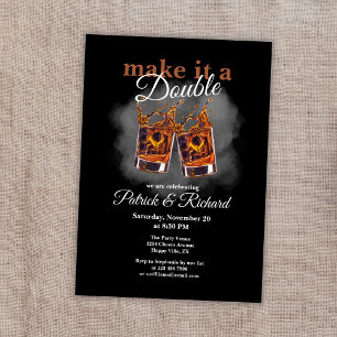 Cheers Make it a Double Celebration Whiskey Glass Invitation