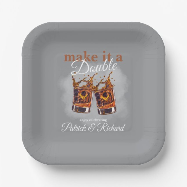Cheers Make it a Double Celebration Whiskey Glass  Paper Plate (Front)