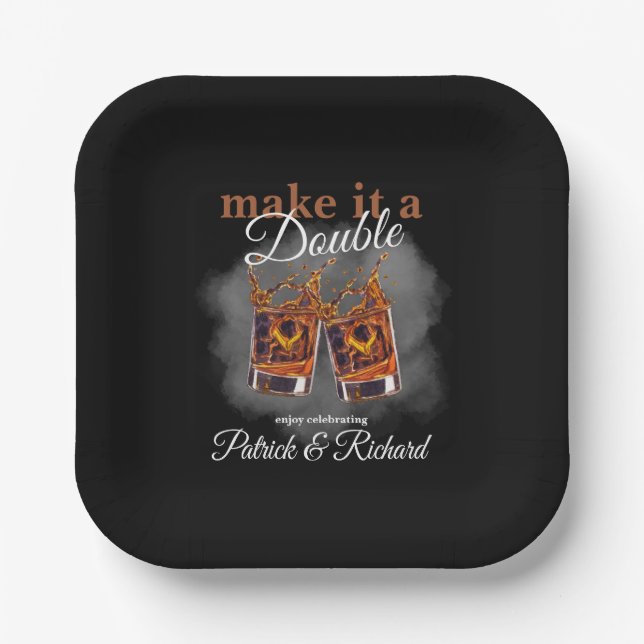 Cheers Make it a Double Celebration Whiskey Glass  Paper Plate (Front)