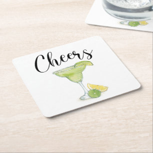 Cheers Margarita Square Paper Coaster