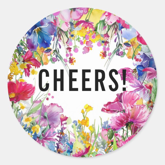 CHEERS! 🌻💗🌹 Meadow Blooms Collection Classic Round Sticker (Front)