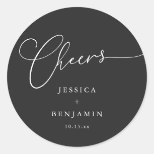 Cheers Minimal Black Script Elegant Wedding Favor Classic Round Sticker