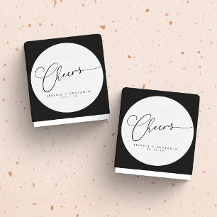 Cheers Minimal Black White Script Custom Wedding Classic Round Sticker