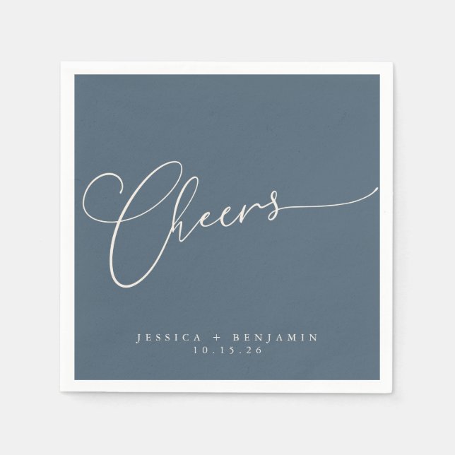 Cheers Minimal Dark Blue Script Custom Wedding Napkin (Front)