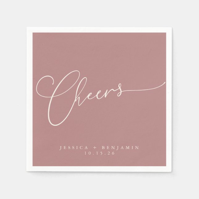 Cheers Minimal Dusty Rose Script Custom Wedding Napkin (Front)