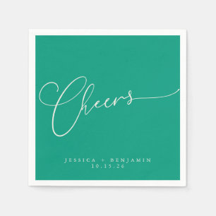 Cheers Minimal Emerald Green Script Custom Wedding Napkin