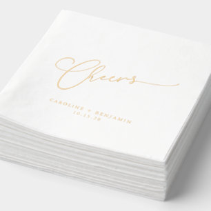 Cheers Minimal Script Custom Wedding Elegant Gold Foil Napkins