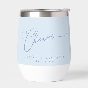 Cheers Minimal Soft Blue Script Custom Wedding  