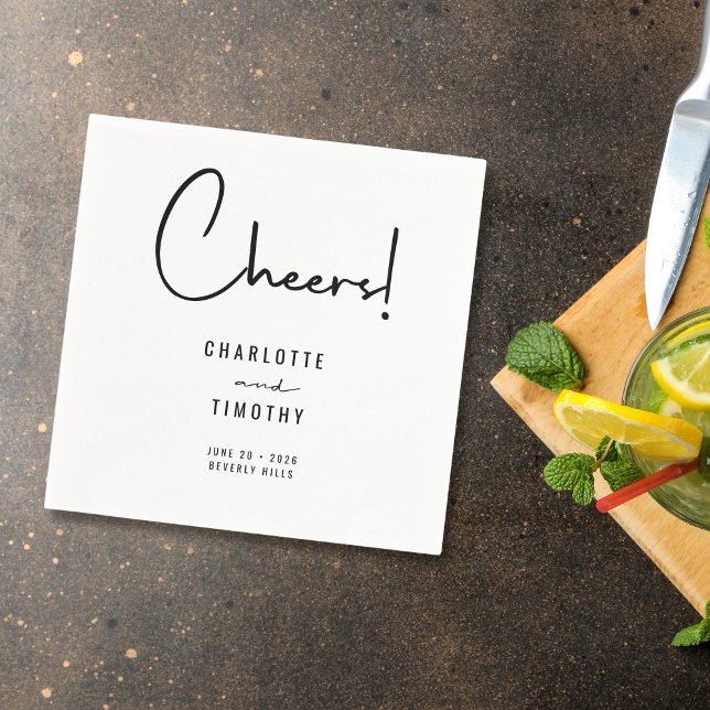 Cheers Minimalist Modern Script Wedding Napkin (Creator Uploaded)