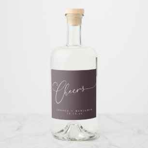 Cheers Minimalist Plum Script Custom Wedding Liquor Bottle Label