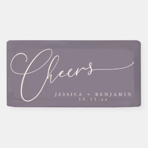 Cheers Minimalist Plum Script Elegant Wedding  Banner