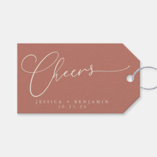 Cheers Minimalist Terracotta Script Custom Wedding Gift Tags