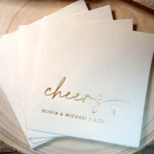Cheers Modern Bride and Groom Wedding Gold Foil Napkins