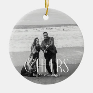 Cheers Modern Christmas Photo Minimal Design Ceramic Tree Decoration