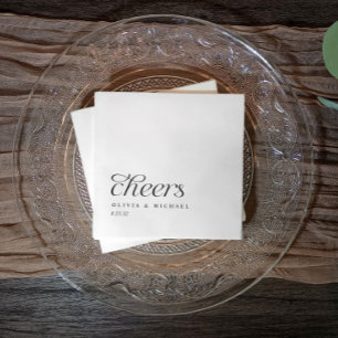 Cheers Modern Elegant Simple Black & White Wedding Napkin