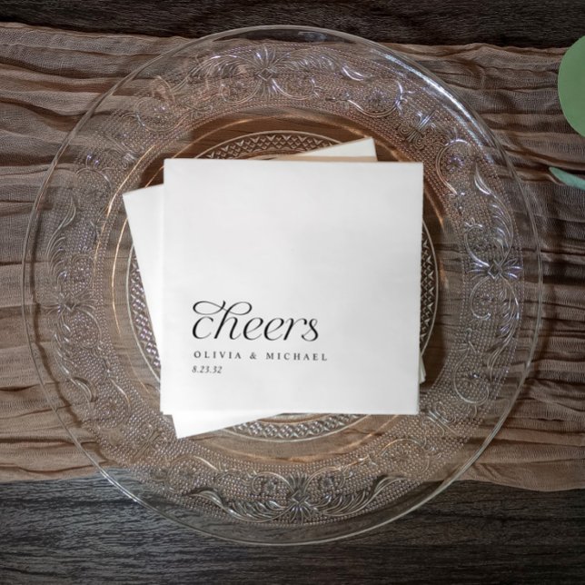 Cheers Modern Elegant Simple Black & White Wedding Napkin (Cheers Napkins for weddings, reception, rehearsal dinner, engagement party. Black and white simple)
