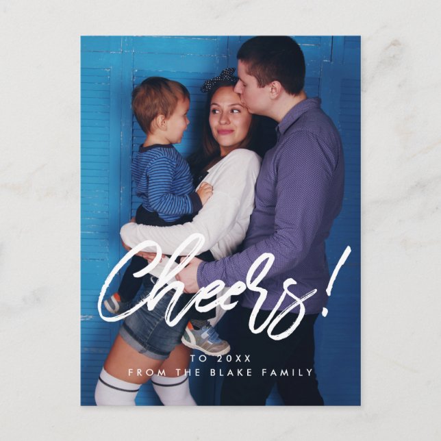 Cheers Modern New Year family photo Postcard (Front)