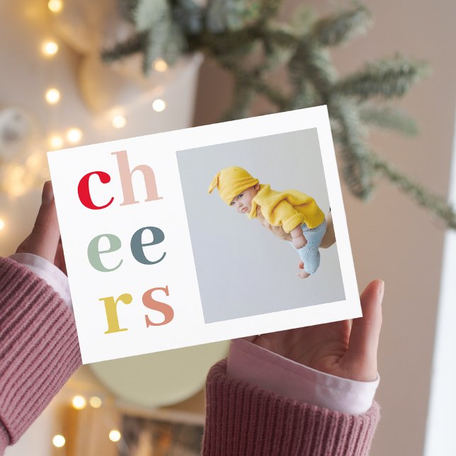 Cheers Modern Pastel Holiday Photo Postcard (Creator Uploaded)