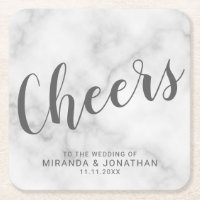 'Cheers' Modern Script White Marble Wedding