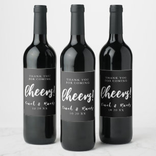 Cheers! Modern Simple Elegant Matte Black Wedding Wine Label