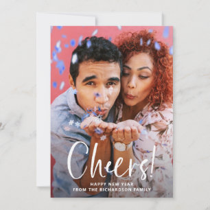 Cheers   Modern Typography and Photo New Years Holiday Card