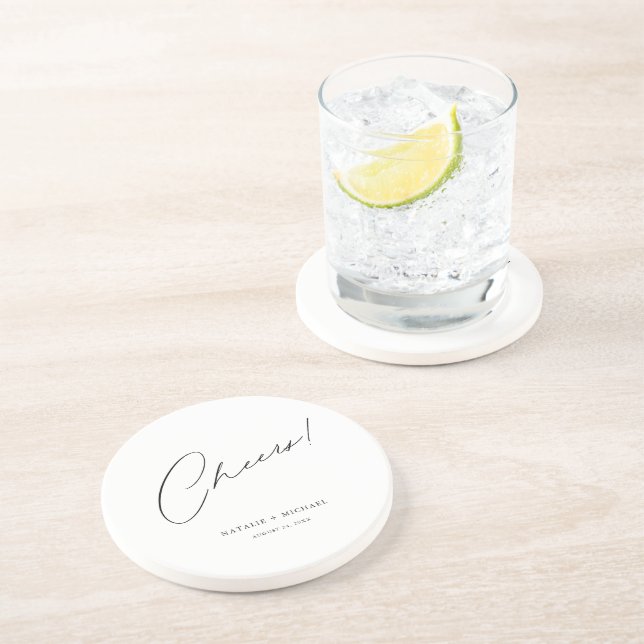 Cheers Modern Unique Personalised Custom Wedding Coaster (Side)