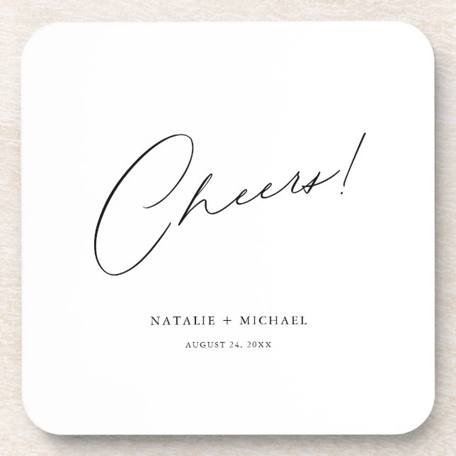 Cheers Modern Unique Personalised Custom Wedding Coaster (Front)