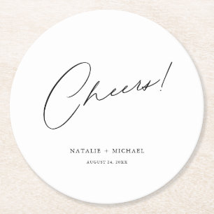 Cheers Modern Unique Personalised Custom Wedding Round Paper Coaster