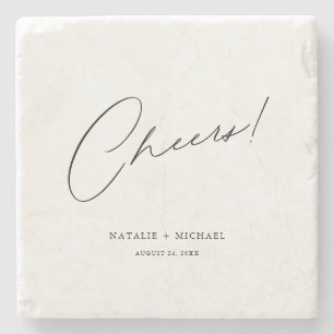 Cheers Modern Unique Personalised Custom Wedding Stone Coaster