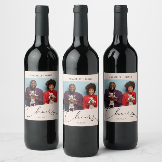 Cheers Modern Wedding Photo Wine Label (Bottles)