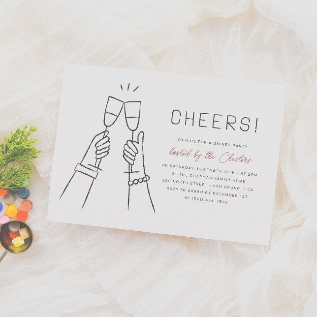  Cheers! Modern Whimsical Hand Drawn Dinner Party Invitation (Creator Uploaded)