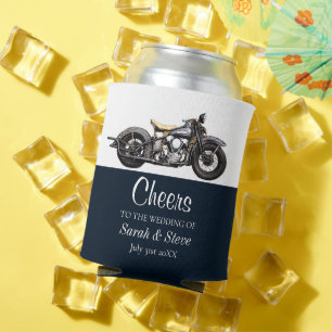 Cheers Motorcycle Vintage Wedding Date Bride Groom Can Cooler