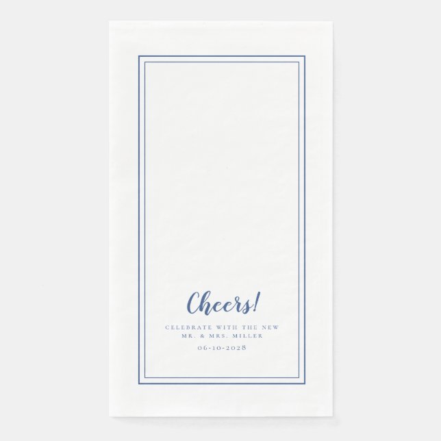 Cheers Mr & Mrs Blue White Modern Wedding Dinner Napkin (Front)