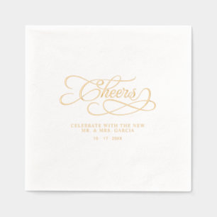 Cheers Mr & Mrs Elegant Calligraphy Wedding Gold Foil Napkins