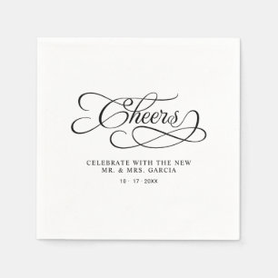 Cheers Mr & Mrs Elegant Wedding Calligraphy Black Napkin