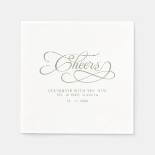 Cheers Mr & Mrs Elegant Wedding Sage Green Napkin