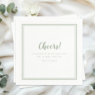 Cheers Mr Mrs Minimalist Wedding Modern Sage Green Napkin
