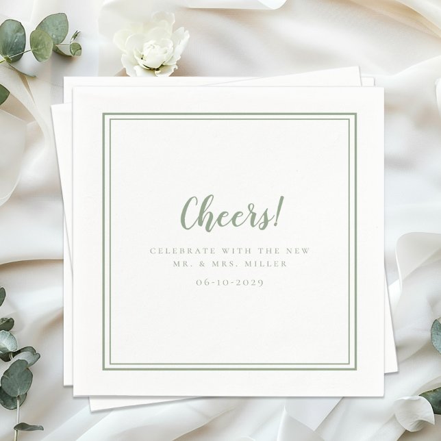 Cheers Mr Mrs Minimalist Wedding Modern Sage Green Napkin (Cheers Mr Mrs Minimalist Wedding Modern Sage Green Napkins)