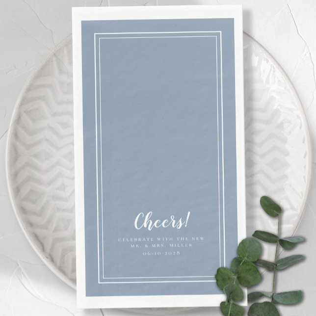 Cheers Mr & Mrs Modern Wedding Dusty Blue Dinner Napkin (Cheers Mr & Mrs Modern Wedding Dusty Blue Dinner Paper Guest Towels)