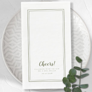 Cheers Mr & Mrs Olive Green Modern Wedding Dinner Napkin