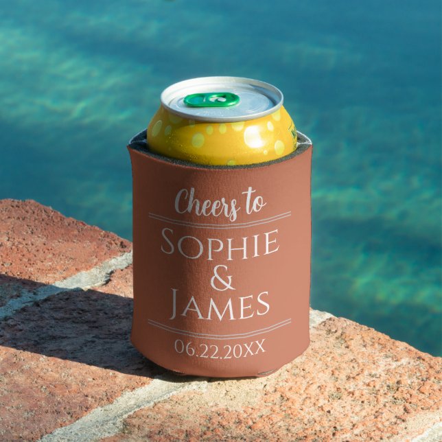 Cheers Mr Mrs Terracotta Wedding Favour Can Cooler (In Situ Pool)