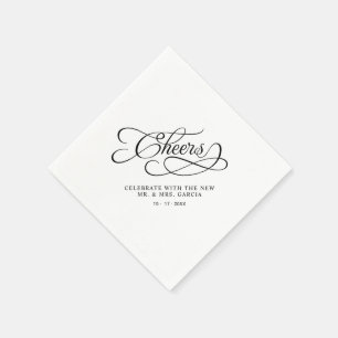 Cheers Mr & Mrs Wedding Calligraphy Black & White Napkin