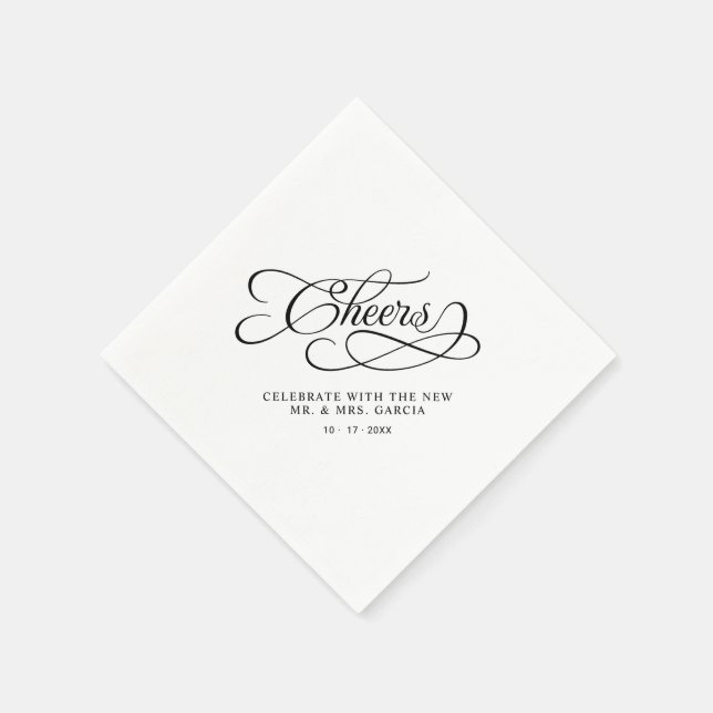 Cheers Mr & Mrs Wedding Calligraphy Black & White Napkin (Corner)